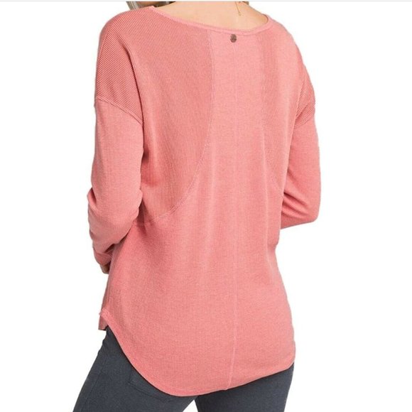 Prana Womens Remi Waffle Knit Thermal Athletic Outdoor Pullover Rhubarb L - Picture 3 of 15